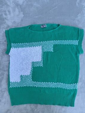 Vintage Keneth Too Green Knit Graphic Sweater Vest with White Block